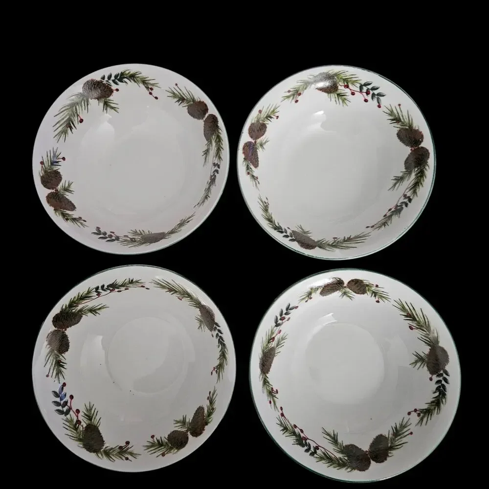 Totally Today Christmas Pine Cone Holly Berry Soup Cereal Bowl Set of 4